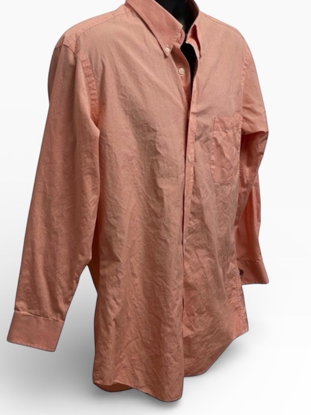 Paul Fredrick Coral Check Button Down Shirt Men 16-33 Trim Fit Cotton